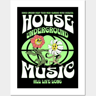 HOUSE MUSIC  - Underground Flowers (green) Posters and Art